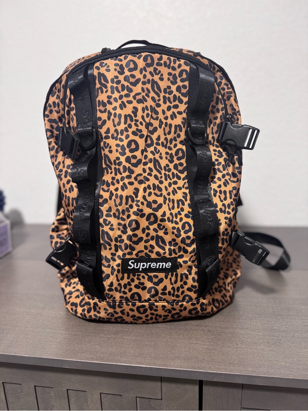 Supreme Leopard Print Backpack - Tan and Black